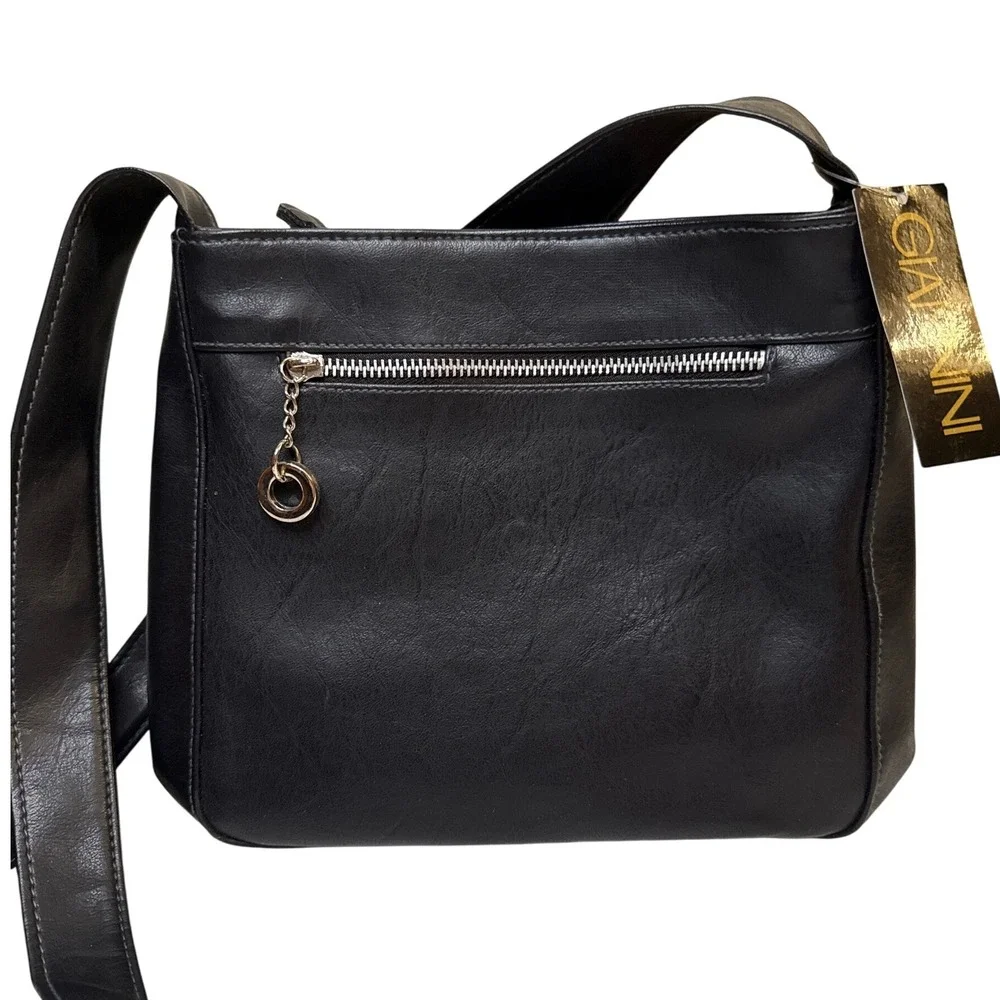 Giannini Black Faux Leather Crossbody Shoulder Bag‎ With Zipper Pocket - Picture 4 of 8